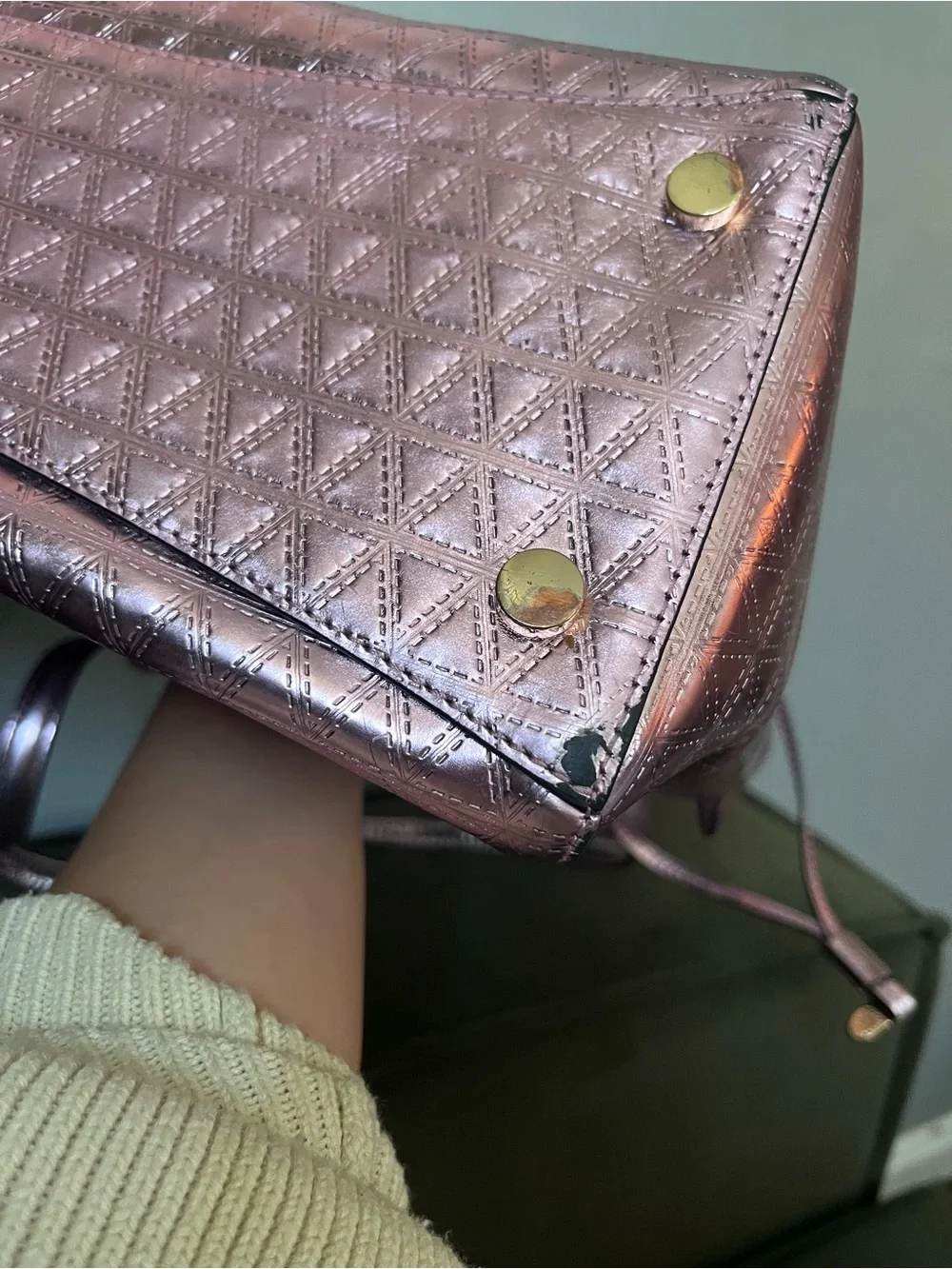 Michael Kors Metallic Rose Pink voyager Quilted Tote - Picture 17 of 17